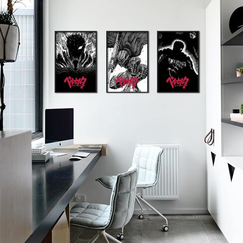foefvpeft 3 Piece Japense Anime Canvas Wall Art, Berserk Figure Posters Set, Gallery Japanses Manga Art, Guts Griffith Casca Jedeau Painting Prints for Wall Decor 12x16in Unframed in Saudi Arabia