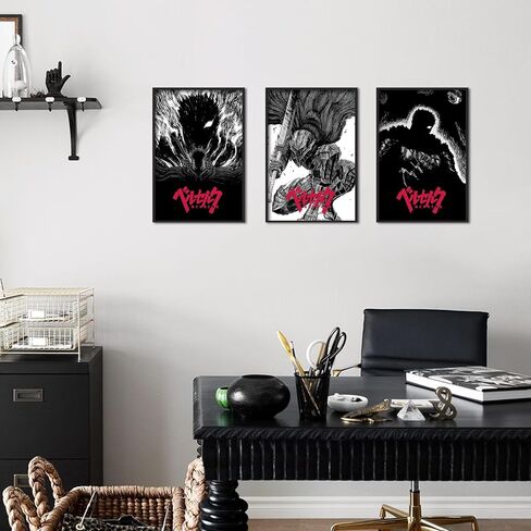 foefvpeft 3 Piece Japense Anime Canvas Wall Art, Berserk Figure Posters Set, Gallery Japanses Manga Art, Guts Griffith Casca Jedeau Painting Prints for Wall Decor 12x16in Unframed in Saudi Arabia