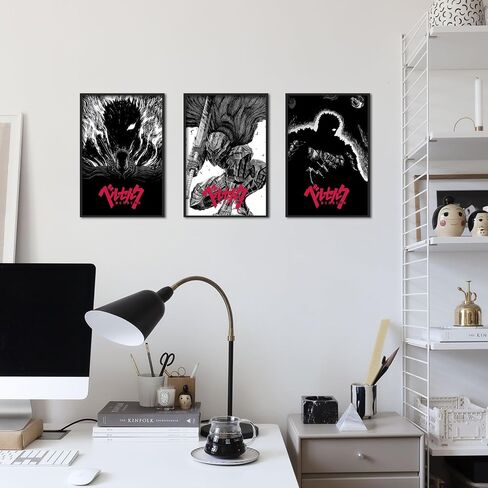foefvpeft 3 Piece Japense Anime Canvas Wall Art, Berserk Figure Posters Set, Gallery Japanses Manga Art, Guts Griffith Casca Jedeau Painting Prints for Wall Decor 12x16in Unframed in Saudi Arabia