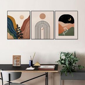 Set Of 3 Boho Prints Mid Century Modern Wall Art Minimalist Terracotta Art Gallery Art Neutral Abstract Geometric Prints Black Beige Orange UNFRAMED 11X14INCH
