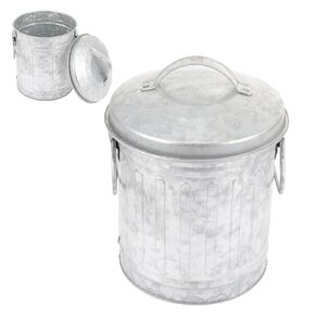 1Pc Creative Desktop Iron Wastebasket, Decorative Bucket Shaped Rubbish Bin with Cover, Small Trash Bin Bedside Garbage Can Trash Bin for Vanity, Bedroom, Kitchen