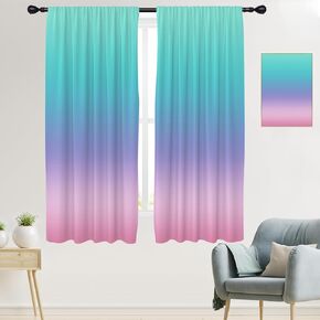 Teal Pink Curtains Cute Ombre Blue Purple Turquoise Pastel Gradient Elegant Girly Women 42x63 Inch Rod Pocket Curtain for Bedroom Living Room Office Window Drapes Treatment Fabric 2 Panels