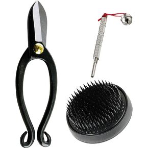 Wazakura Made in Japan Ikebana for Beginners Tool Kit, Ikenobo Scissors, Black Kenzan Holder, Cleaner, Flower Arrangement Set, Florist Shears & Pin Frog - Black kenzan 2.4" (61mm) + care tool