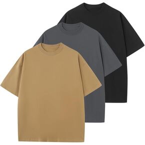 3 Pcs Men's Cotton T-Shirts Oversized Tshirts Unisex Basic Tees Loose Fit Solid Athletic Lightweight Tops