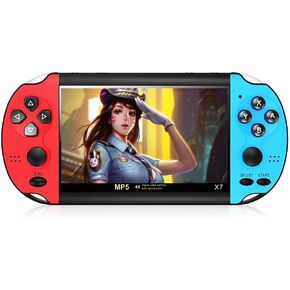 Color Video Game Console 4.3 inch Dual Joystick Built-in 3000 Retro Games Support Arcade CPS/gba/gbc/gb/SFC/fc Video/Music/E-Book AV Out Rechargeable Lithium Battery Children's Gift(Bluered)