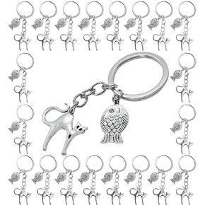PHAETON 20PCS Cat and Fish Keychain Keyring Backpack Hanging Pendant Bag Charms Gifts For Women Girls