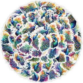 50 PCS Peacock Stickers Pack for Boys Girls Teens, Beautiful Colourful Peacock Waterproof Vinyl Stickers and Decals for Laptop Skateboard Phone Computer Guitar Bumper Water Bottle Luggage Cars