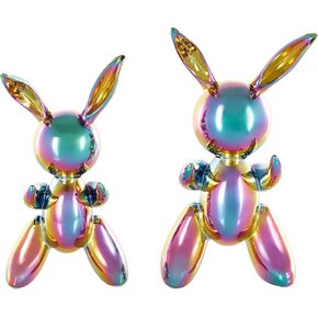 Deco 79 Porcelain Ceramic Rabbit Decorative Sculpture Abstract Balloon Home Decor Statues, Set of 2 Accent Figurines 12", 11"H, Gold