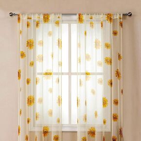 ستائر شفافة لتزيين عباد الشمس من التول لغرفة المعيشة، غرفة النوم، الشرفة، جيب قضيب 52 × 63 بوصة، قطعتان in Kuwait