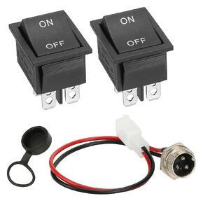 GREHUA On Off Power Rocker Switch Charger Port 3 Pin 2 Wire Connector Plug compatible with Razor MX350 Dirt Rocket Bike E500S Scooter Dirt Quad Pocket Mod 4 Pins KCD4 16A 250V 20A 125V Toggle Parts