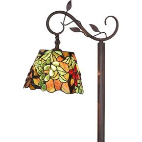 Bieye L10767 Grape Tiffany Style Stained Glass Floor Reading Lamp Adjustable Light Direction for Living Room Bedroom Home Decoration, 63 inches Tall