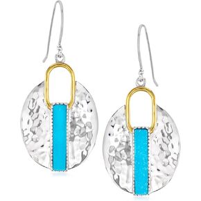 Ross-Simons Turquoise Drop Earrings in 2-Tone Sterling Silver