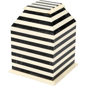 Creative Co-Op Reclaimed Wood and Resin Box with Stripes, Black and Cream