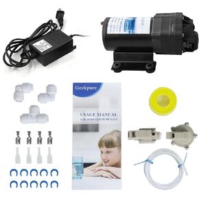 Geekpure Reverse Osmosis Booster Pump Kit with Transformer + High and Low Pressure Switches + Fittings for 50-150 GPD RO System