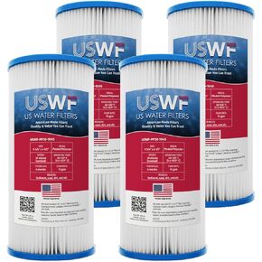 30 Micron 10 Inch x 4.5 Inch | 4-Pack Pleated Polyester Whole House Sediment Replacement Cartridge | Compatible with Pentek R30-BB, Hydronix SPC-45-1030 | Made in the USA, US Water Filters