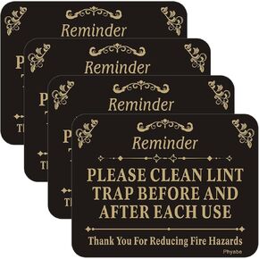 4 PCS Please Clean Lint Trap Before and After Each Use Sign, 5" x 4" Thick Acrylic Self-Adhesive Laundry Room Sign, Easy to Install