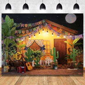 7x5ft Mexican Fiesta Theme Photography Backdrop Rustic Wood House Cactus Carnival Party Decor Baby Shower Birthday Background