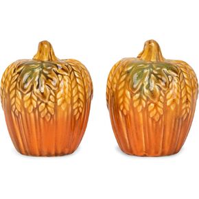 Transpac Golden Orange Pumpkin 5 x 3 Ceramic Salt and Pepper Shaker Set of 2 (TH00383)