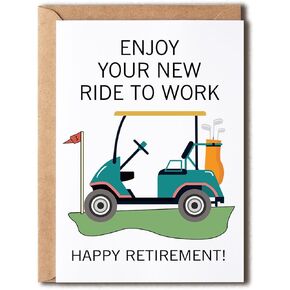 OystersPearl Enjoy Your New Ride To Work Golf Card With Golf Cart - Happy Retirement Card For Golfer - Meaningful Gift Cards - Happy Birthday Card, 5 x 7 inches