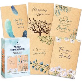 T MARIE 30 Sympathy Cards Assortment Box with Envelopes - 4x6" Kraft Style Bulk Condolence Cards - Assorted Sympathy Cards With Heartfelt Messages Inside for Funeral