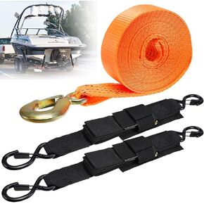 Boat Trailer Straps, 2 Pcs Transom Straps 1200 LBS with Anti-Fall Off Hook & Heavy Duty Boat Trailer Winch Strap 12000 LBS, Bass Boat Accessories for Towing and Fixing Boats in Kuwait