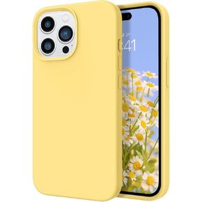 حافظة DOMAVER لهاتف iPhone 14 Pro من السيليكون السائل الناعم وبطانة من الألياف الدقيقة والمطاط وغطاء وسادة مقاوم للصدمات لهاتف iPhone 14 Pro (6.1 بوصة) - أصفر