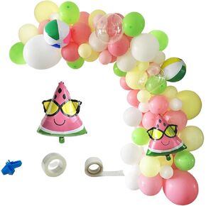Summer Pool Beach Party Decorations,Fruit Watermelon Beach Ball Tropical Balloon Garland Arch Kit for Kids Summer Luau Hawaii Baby Shower Decorations Birthday Party Supplies