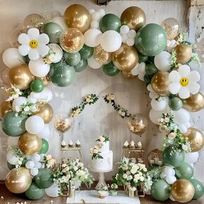 148pcs Sage Green Balloon Garland Arch Kit Gold Confetti Balloons Olive Gree and White Gold Balloons for Baby Shower Birthday Party Wedding Graduation Season Christmas Anniversary Decorations