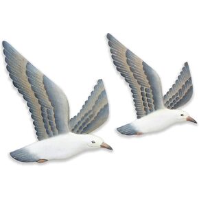 T.I. Design Hand-carved Wood Flying Seagull Wall Décor Set of 2 | Coastal Nautical Rustic Beach Wall Art 2 Pieces