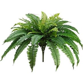25 Inch Long Silk Artificial Boston Fern Bush, 40 Inch Spread Width, 48 Branches, Outdoor Fern