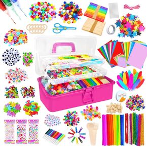 Itopstar 3000 Kids Arts and Crafts Supplies for Kids Girls Crafting Supply in 3 Layered Plastic Art Box All in One Kids Ages 4 5 6 7 8 9 10 11 & 12 Year Old Girls & Boys Crafting Supply Set