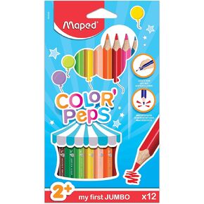 Maped Color'Peps Triangular Jumbo Colored Pencils - Assorted Colors - Pack of 12 - Perfect for Early Learners - Boosts Creativity and Skills - Durable and Long-lasting - Enhanced Comfort Grip