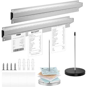 4 Pcs Ticket Holder for Restaurant, Receipt Holder for Restaurant, Keep Orders Organized, 16 in Sliver Aluminum Slide Check Rack and 5.5 in Receipt Spike for Kitchen Office Cafes Bar