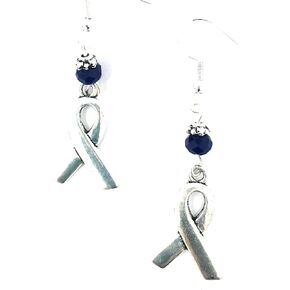 Colon Cancer Cobalt Blue Ribbon Awareness Earrings, on sterling silver earwires in Kuwait