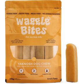 WaggleBites Dog Chew Original Yak Cheese, 100% Natural, Long Lasting, Healthy & Safe Dog Treats, Dogs 15 Lbs & Under, 5 pcs [Small] - 6oz