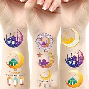 20 Sheets Ramadan Tattoo Stickers Eid Temporary Tattoo Stickers Decal New Moon Satr Teapot Dates Lanterns Design Tattoo Stickers for Face Body Arm Ramadan Party Decoration