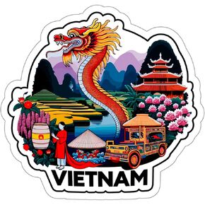 Vietnam Sticker Travel Outdoors Decal Vinyl Small Waterproof for Water Bottle Mug Passport Scrapbook Notebook Laptop Tumbler Skateboard Computer Phone 4"