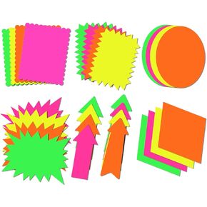 LinQuick Large 9.5x11.5in Neon Poster Board Cutouts,Burst Star Garage Sale Yard Sale Sign,Paper Signs for Science Fair Projects Decoration,School Presentation Supplies