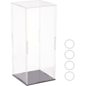 FINGERINSPIRE 4.3x4.3x10Inch Clear Acrylic Display Case Self-Assembly Rectangle Acrylic Boxes for Display Dustproof Protection Showcase with Matte Black Base Display Case for Action Figures