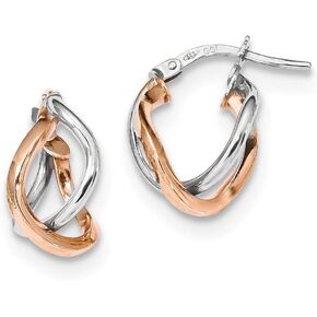 Solid 14k White and Rose Gold Tube Hoops Earrings - 15mm x 11mm