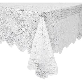 Juvale White Lace Tablecloth for Rectangular Tables, Vintage-Style Wedding Table Cloths for Reception, Dinner Party, Baby Shower, Tea Party Decorations, Home Decor (54x72 in)