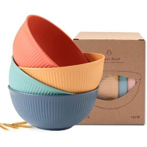 Cereal Bowls Unbreakable 24 OZ, Plastic Bowls Reusable Light Weight Bowl, Microwave and Dishwasher Safe BPA Free Cereal Bowls heat Straw Bowl for Serving Soup and Salad