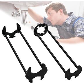 2 Pcs Four-jaw Hex Wrench, Basin Wrench Set, 7 Sizes Carbon Steel Multifunctional Sink Wrench, Tight Spaces Maintenance Installation Removal Faucet Tools, for Kitchen Bathroom Most Screws & Threads