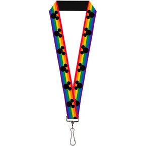 Buckle-Down Disney Lanyard, Mickey Mouse Ears Icon Rainbow Pride Flag, Elastic