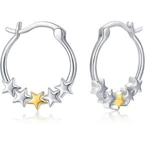 Star Hoop Earrings 925 Sterling Silver Small Hoop Earrings Hypoallergenic Mini Hoop Earrings Small Silver Hoops Jewelry Holiday Gift for Women