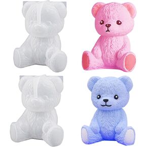 Bear Resin Molds, 2PCS 3D Bear Silicone Molds for Resin Casting, Cute Animal Epoxy Resin Molds for Fondant Chocolate Candy Cake Candle Soap Craft Home Decor