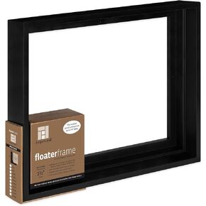 Ampersand Floaterframe Readymade Frame for Flat and 1 1/2" Deep Wood Panel and Canvas Artwork, Paintings, Prints, and More, 12"x16", Black Bold