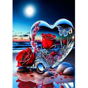 MXJSUA Roses Flower DIY 5D Diamond Art Painting Kits for Adults, Crystal Love Ball Diamond Gem Art Painting Full Drill Crystal Rhinestone Embroidery Craft Kits for Home Wall Decor Gifts, 12x16 Inch