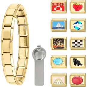 papasgix مجموعة سوار سحر إيطالي ذهبي مع سوار بداية، سحر متنوع وأدوات فتح، 9 مم وحدات أساور إيطالية ساحرة مصنوعة يدويًا هدايا مجوهرات DIY حب السلام in Kuwait