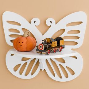 Floating Butterfly Shelf - White Butterfly Decorations, Crystal Shelf Display Candles|Toys|Plants, Butterfly Nursery Decor Wall Art, Cute Wall Shelves for Kid’s Room & Home Decor